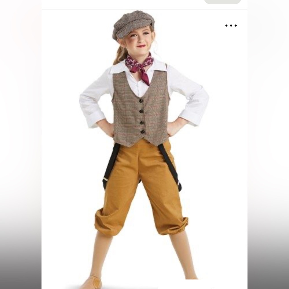 Kids Newsie Brown and White Dance Costume Vest and Pants Set